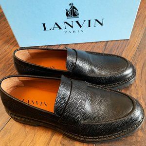 Lanvin NEW Mens Penny Loafers US 10 Black Grained Leather Chunky Derby Lug Sole